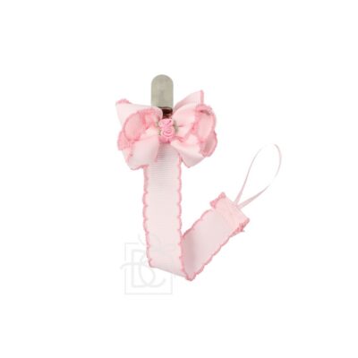Flower Embellished Crochet Edge Pacifier Clip (White/White) | Beyond Creation