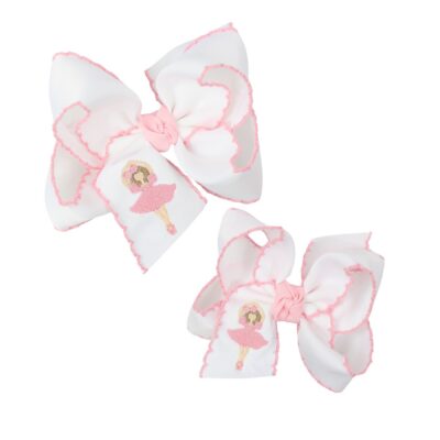 Crochet Edge Bow w/ Nutcracker Ballerina Embroidery (Light Pink) | Beyond Creation